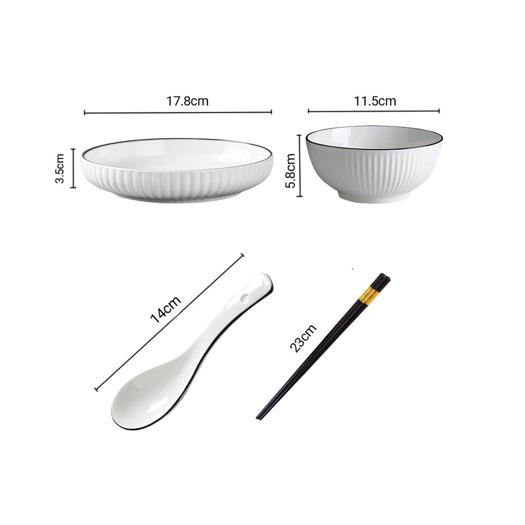 White Japanese Style Ceramic Dinnerware Set of 8