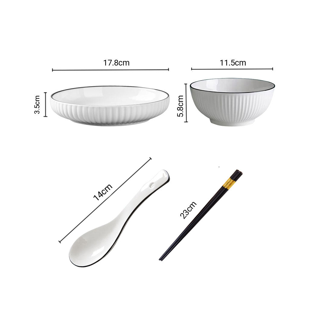 White Japanese Style Ceramic Dinnerware Set of 8