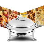 Stainless Steel Gold Accents Round Chafing Dish with Glass Top Lid