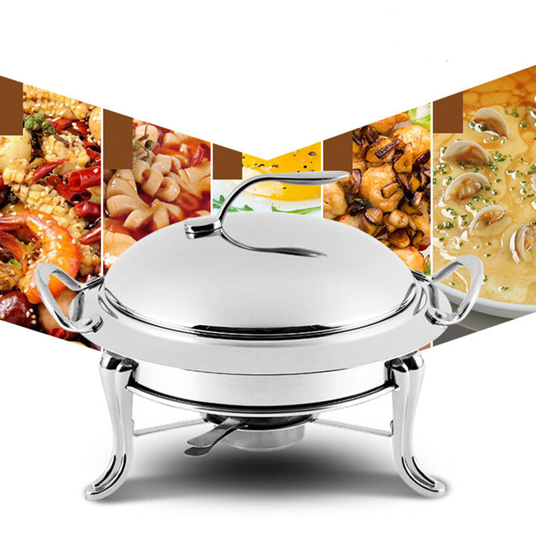 Stainless Steel Gold Accents Round Chafing Dish with Glass Top Lid