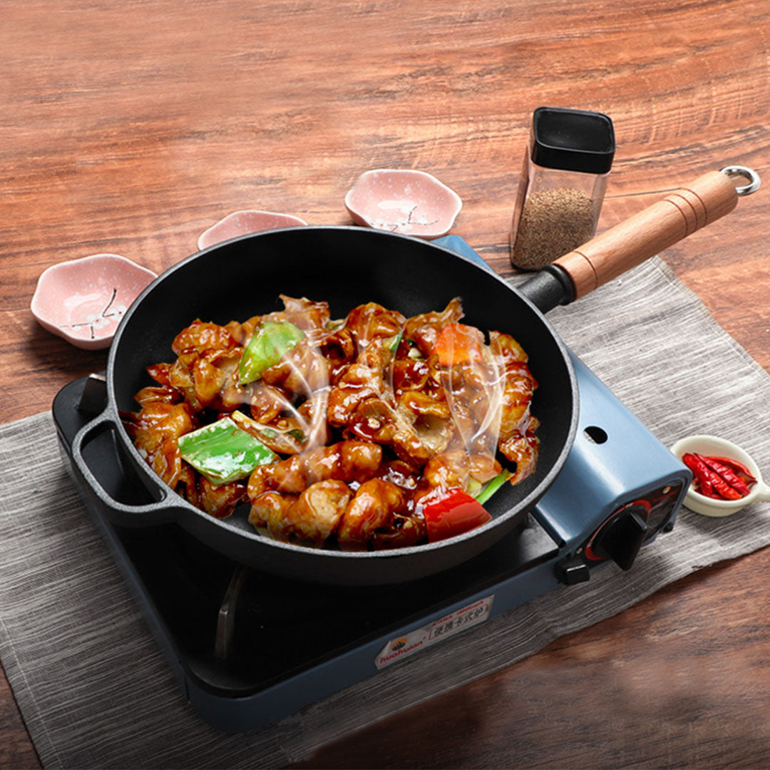25cm Round Cast Iron Frying Pan Skillet with Helper Handle