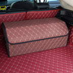 Leather Car Boot Foldable Trunk Cargo Organizer Box Coffee/Gold Stitch Large