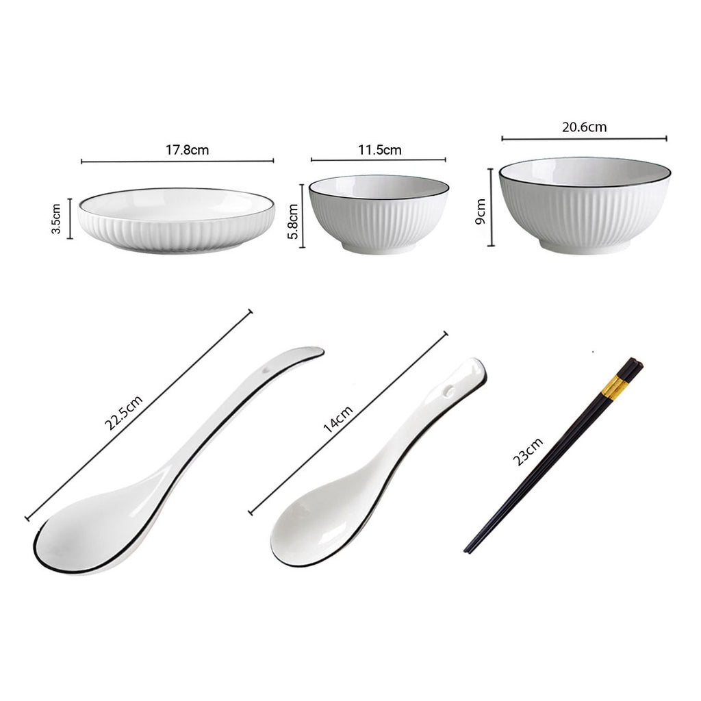 White Japanese Style Ceramic Dinnerware Set of 5