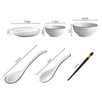 White Japanese Style Ceramic Dinnerware Set of 5