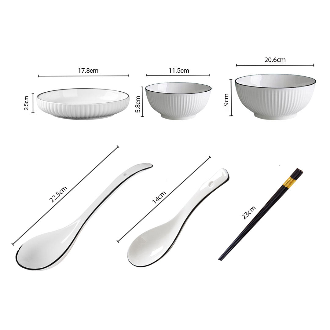 White Japanese Style Ceramic Dinnerware Set of 5