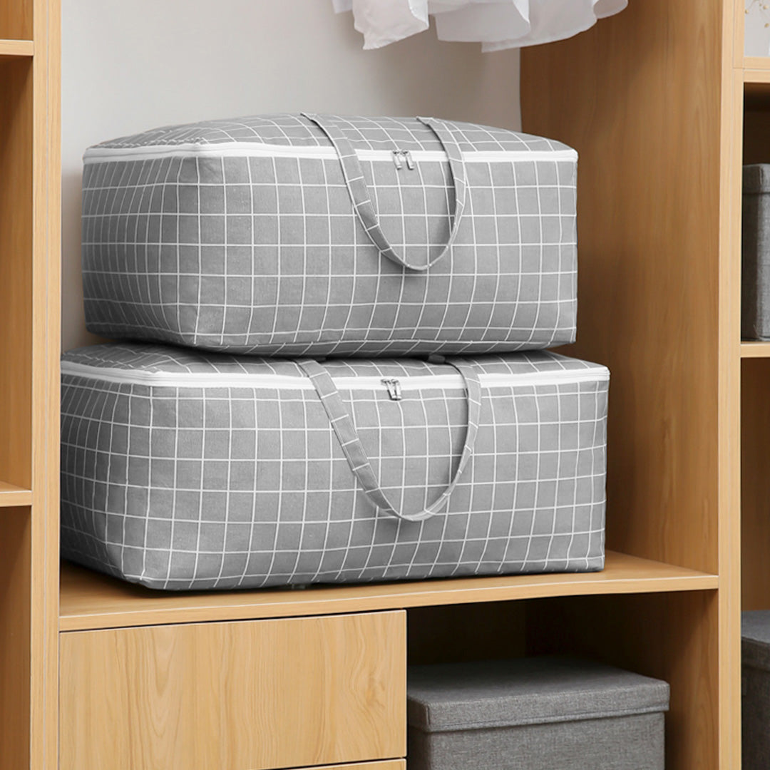 Grey Plaid Medium Storage Luggage Bag