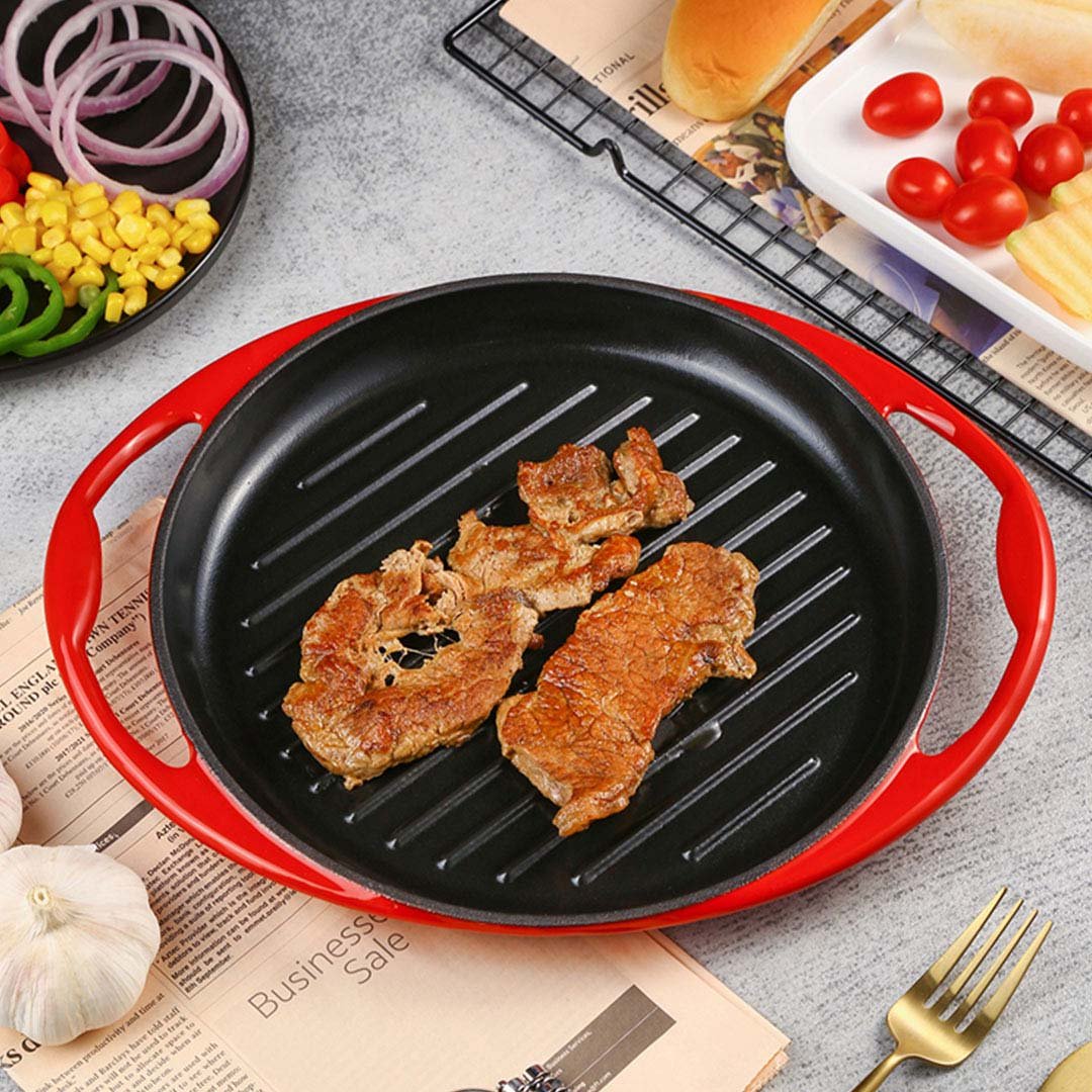 Enamel Cast Iron Non-stick Sizzle Frying Pan 26cm