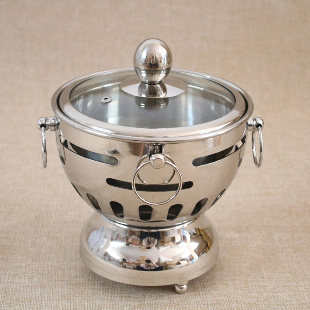 Stainless Steel Single Hot Pot with Glass Lid