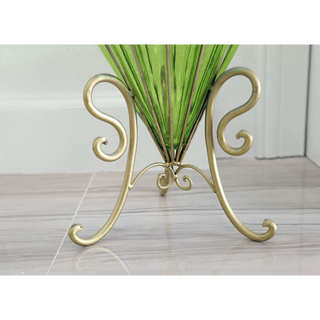 67cm Green Glass Floor Vase with 10pcs White Artificial Flower Set