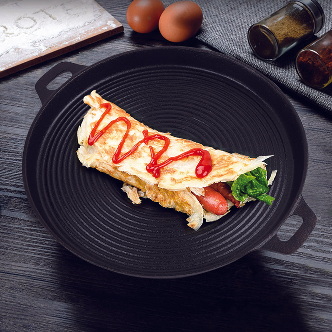 SOGA 35cm Round Ribbed Cast Iron with Handle
