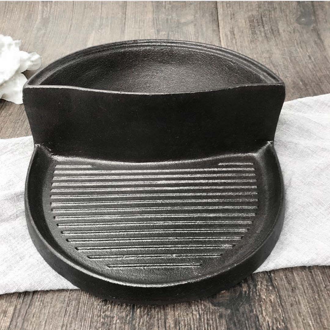 2 in 1 Cast Iron Ribbed Skillet and Steamboat