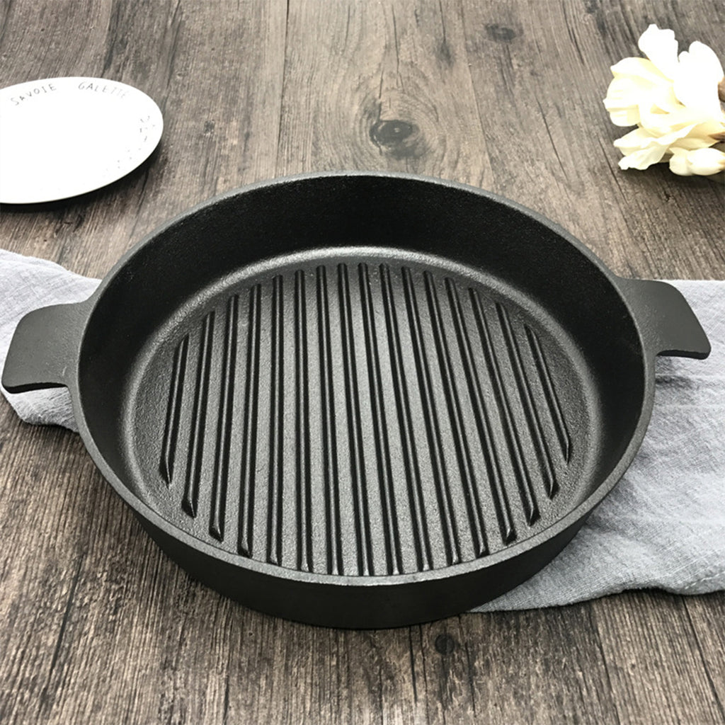 SOGA 26cm Round Ribbed Cast Iron with Handle