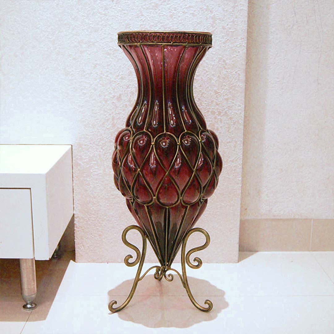 67cm Purple Glass Floor Vase and 12pcs White Artificial Fake Flower Set