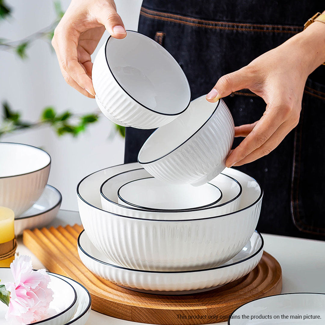 White Japanese Style Ceramic Dinnerware Set of 8