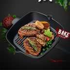 26cm Square Ribbed Cast Iron Frying Pan with Handle