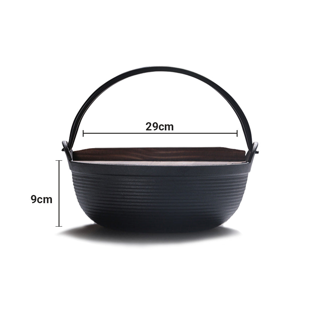 29cm Cast Iron Sukiyaki Hot Pot with Wooden Lid