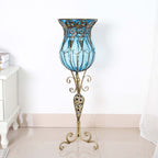 85cm Blue Glass Floor Vase and 12pcs Pink Artificial Flower Set