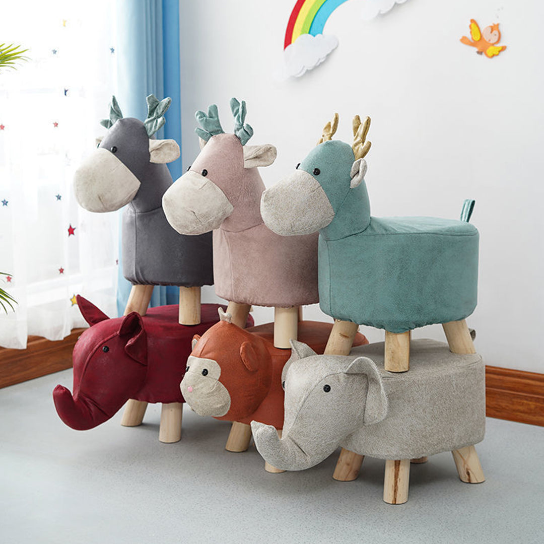 Grey Kids Ottoman Stool Deer Character Bench Seat