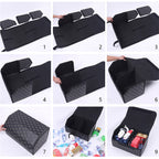 Leather Car Boot Foldable Trunk Cargo Organizer Box Black/Gold Stitch Small
