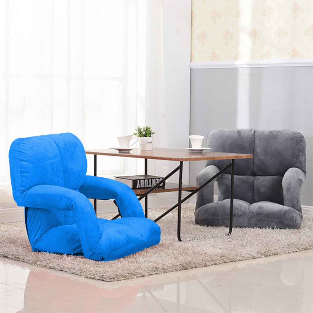 Foldable Floor Recliner Lazy Chair with Armrest Blue