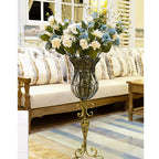 85cm European Clear Glass Floor Flower Vase with Tall Metal Stand