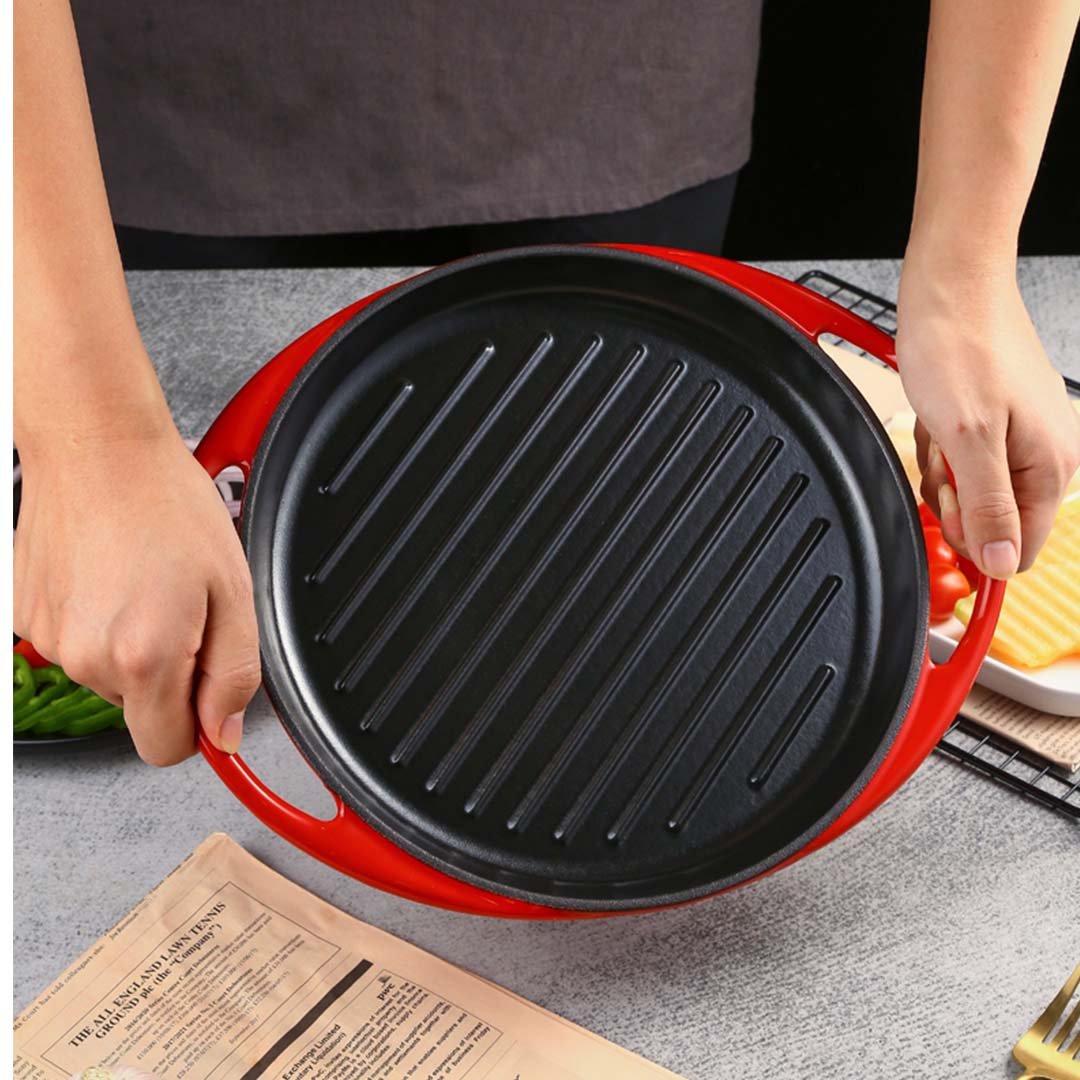 Enamel Cast Iron Non-stick Sizzle Frying Pan 26cm