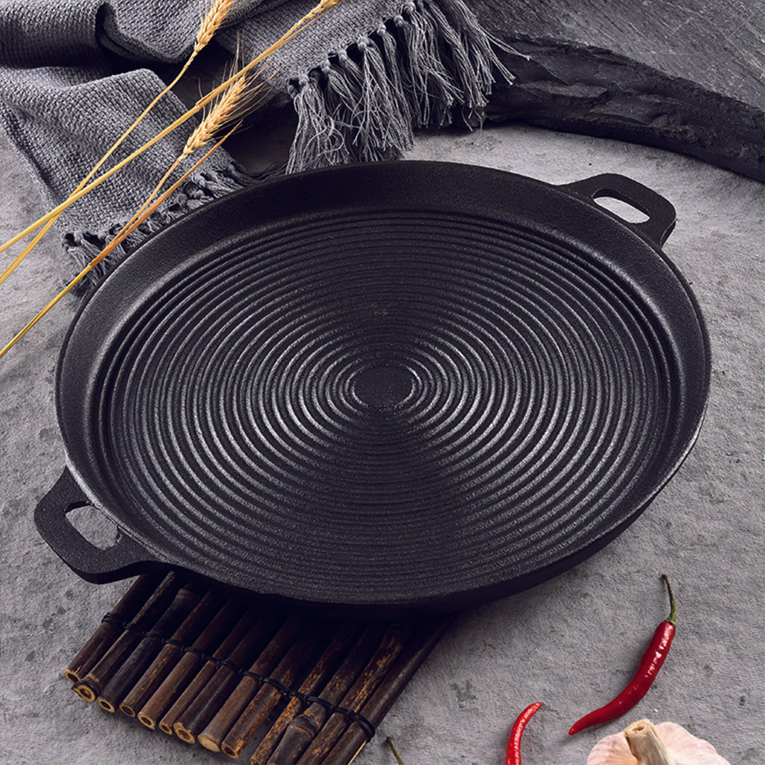 SOGA 35cm Round Ribbed Cast Iron with Handle