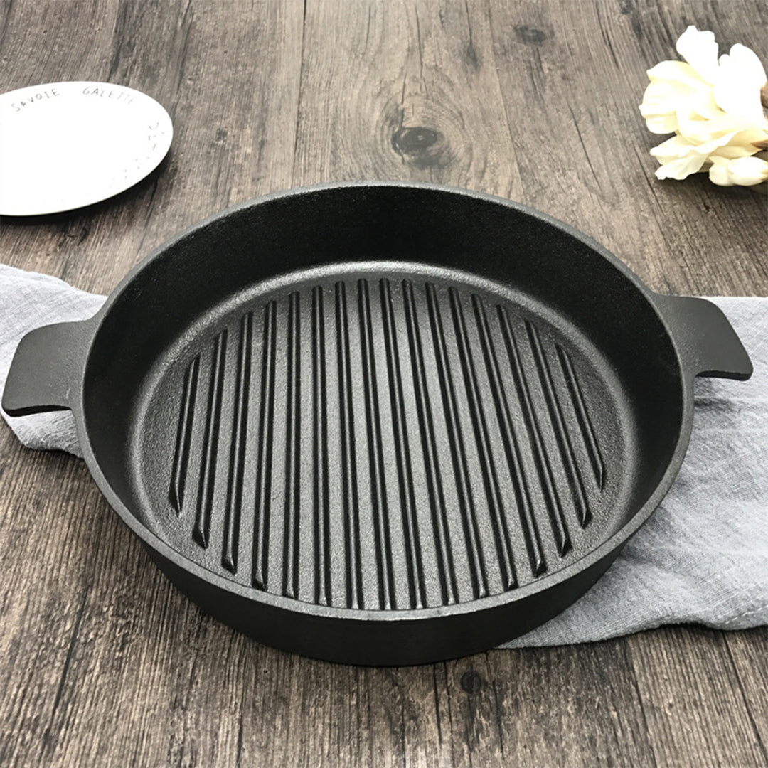 SOGA 25cm Round Ribbed Cast Iron with Handle