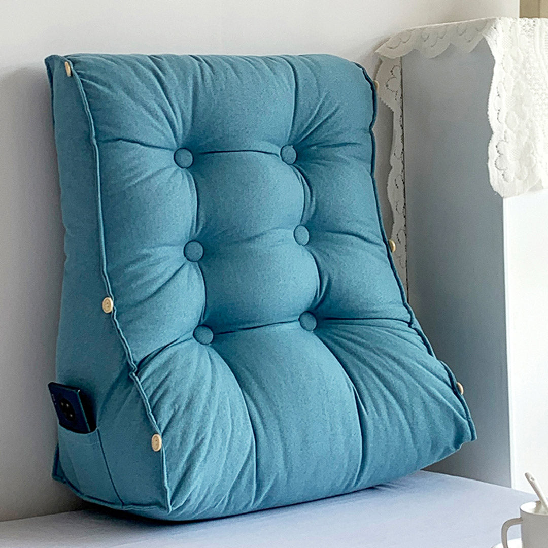 60cm Blue Wedge Lumbar Pillow