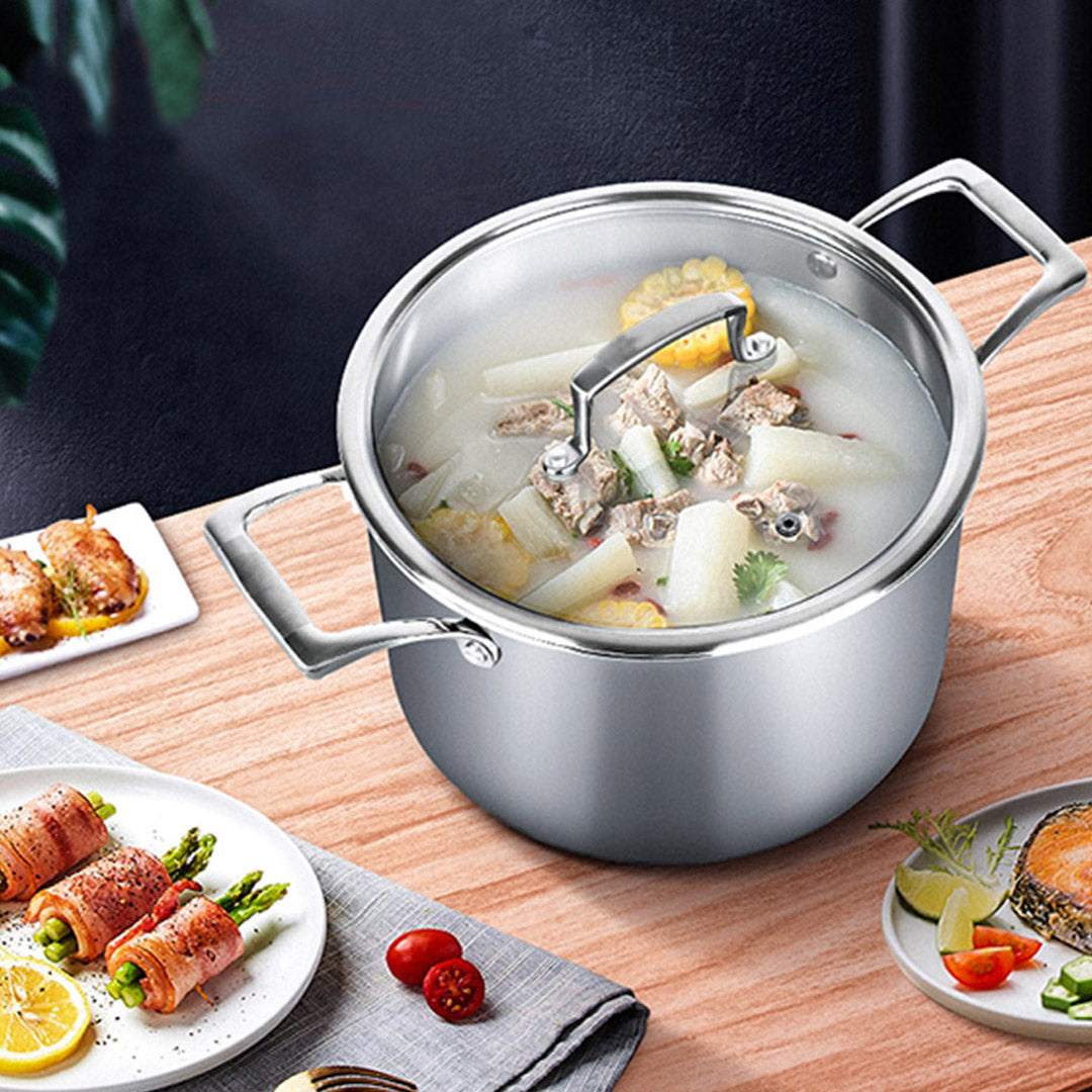 24cm Stainless Steel Soup Pot with Glass Lid