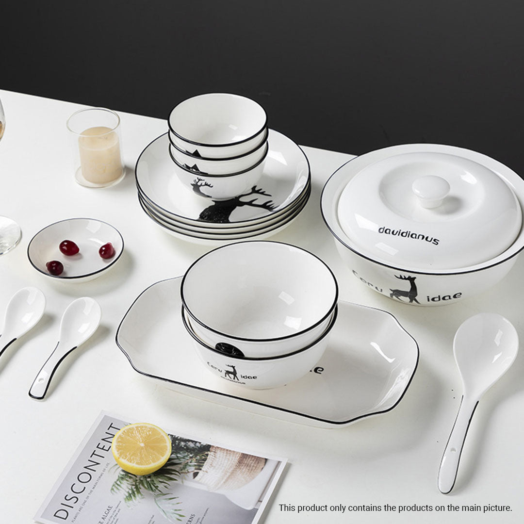 White Antler Printed Ceramic Dinnerware Set of 20
