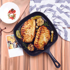 SOGA 23.5cm Square Ribbed Cast Iron Frying Pan with Handle