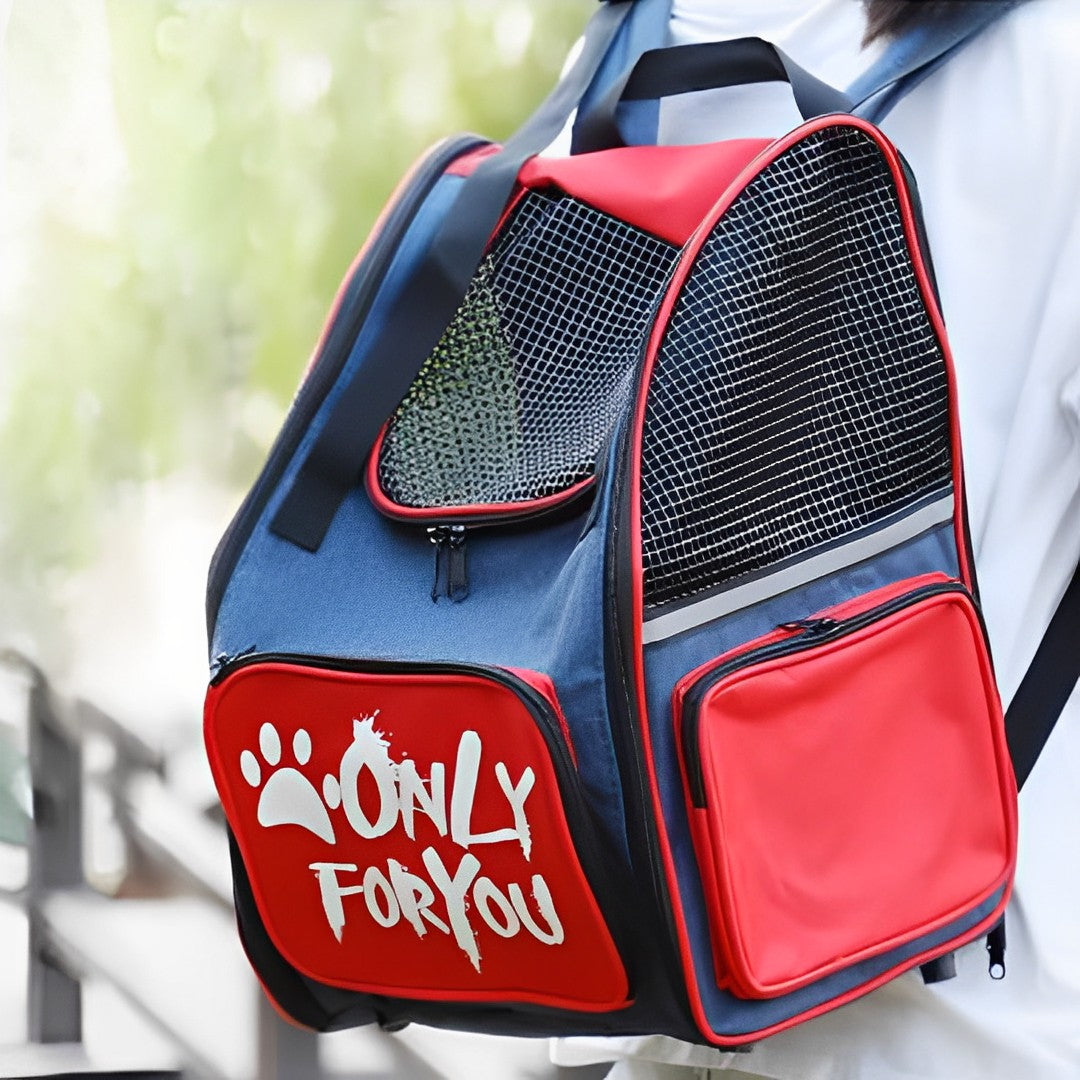 Red Portable Backpack Pet Carrier Breathable Mesh