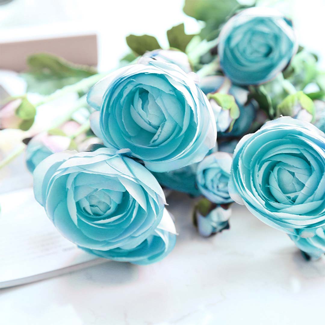85cm Blue Glass Floor Vase and 12pcs Blue Artificial Flower Set