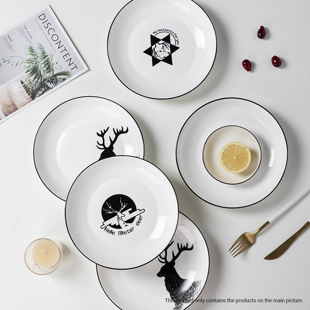 White Antler Printed Ceramic Dinnerware Set of 28