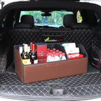 Leather Car Boot Foldable Trunk Cargo Organizer Box Coffee Large