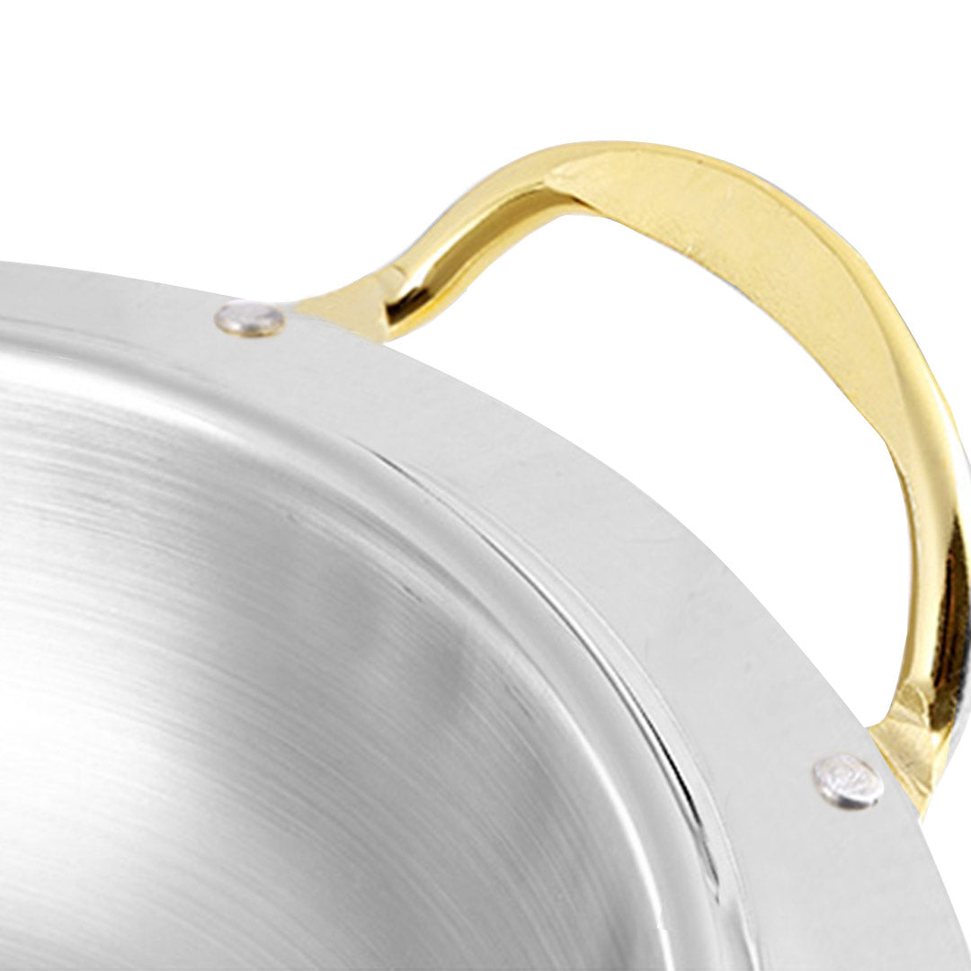 Stainless Steel Gold Accents Round Chafing Dish with Glass Top Lid