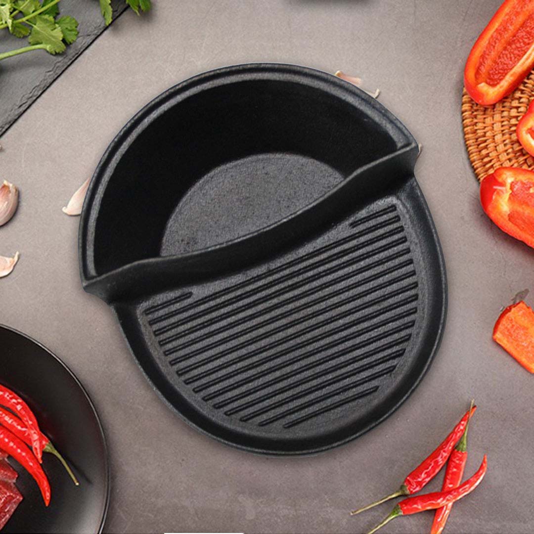 2 in 1 Cast Iron Ribbed Skillet and Steamboat