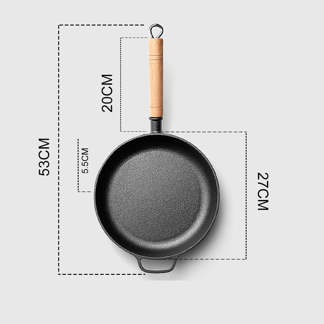 27cm Round Cast Iron Frying Pan Skillet with Helper Handle