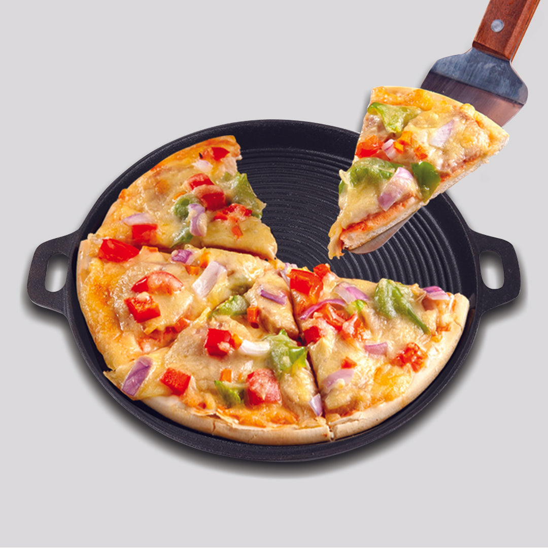 SOGA 35cm Round Ribbed Cast Iron with Handle
