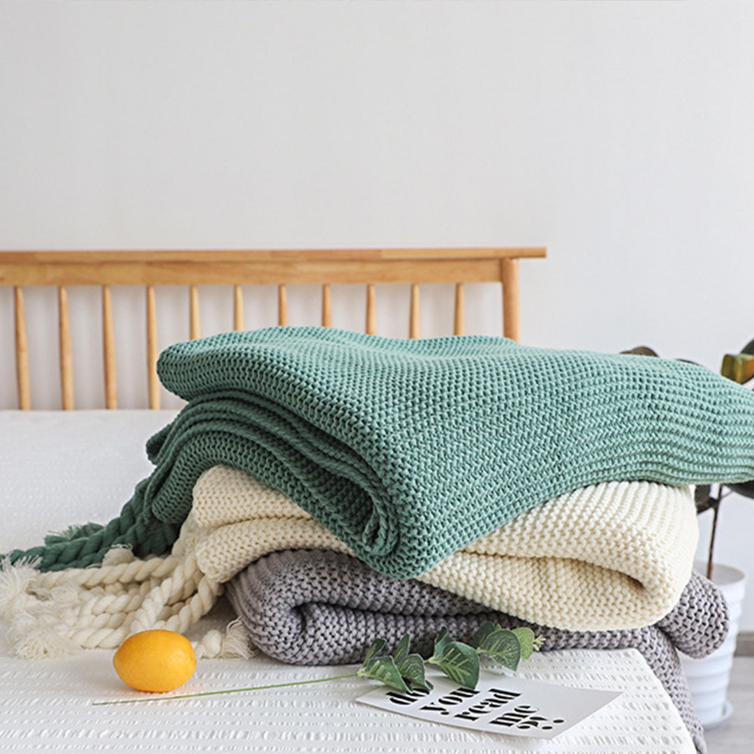 Coffee Tassel Fringe Knitted Throw Blanket