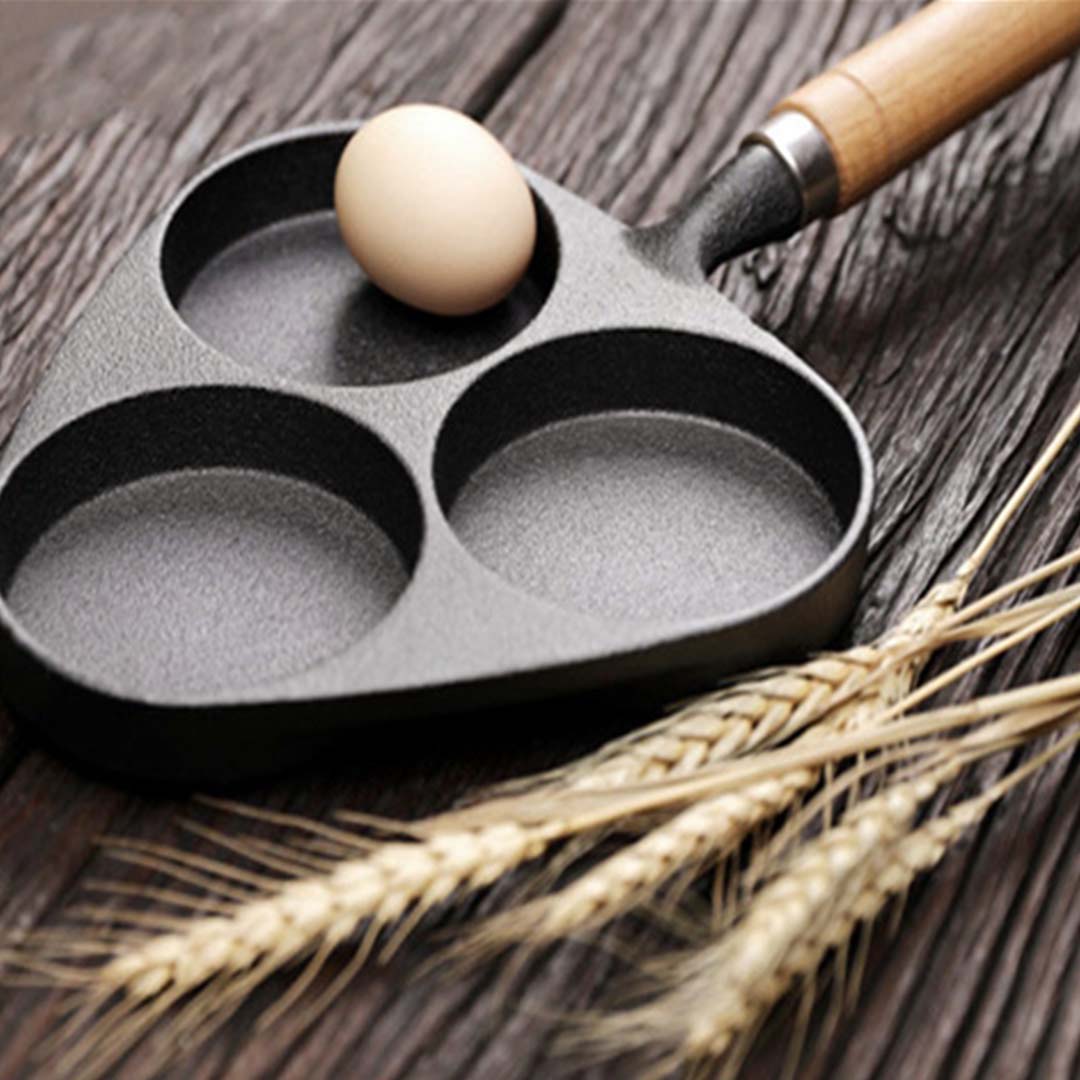 3 Mold Cast Iron Omelette Fry Pan