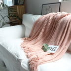 Pink Textured Knitted Throw Blanket
