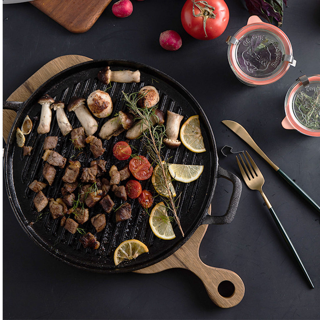 28cm Ribbed Cast Iron Frying Pan Skillet