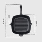 26cm Square Ribbed Cast Iron Frying Pan with Handle