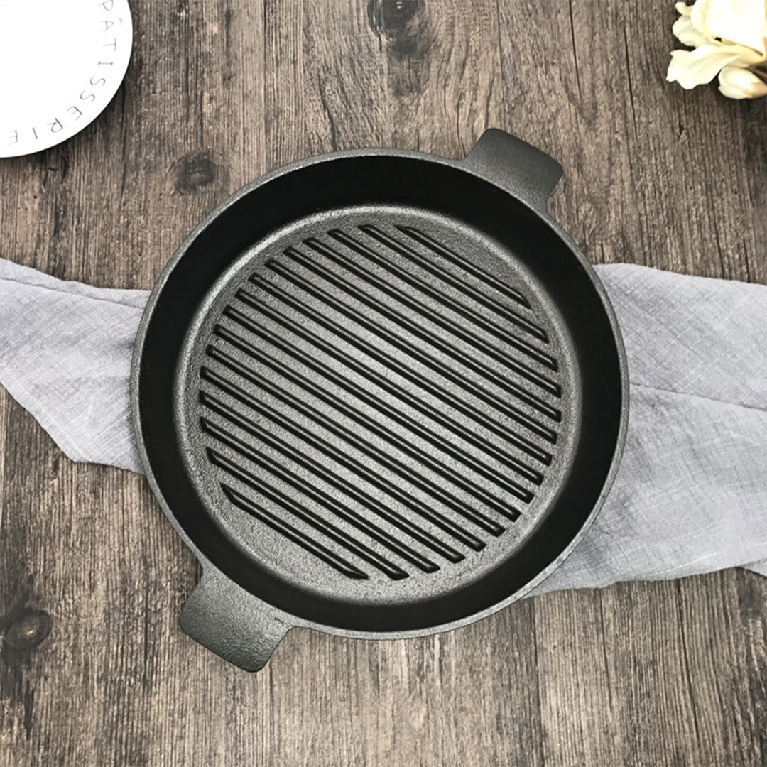 SOGA 25cm Round Ribbed Cast Iron with Handle