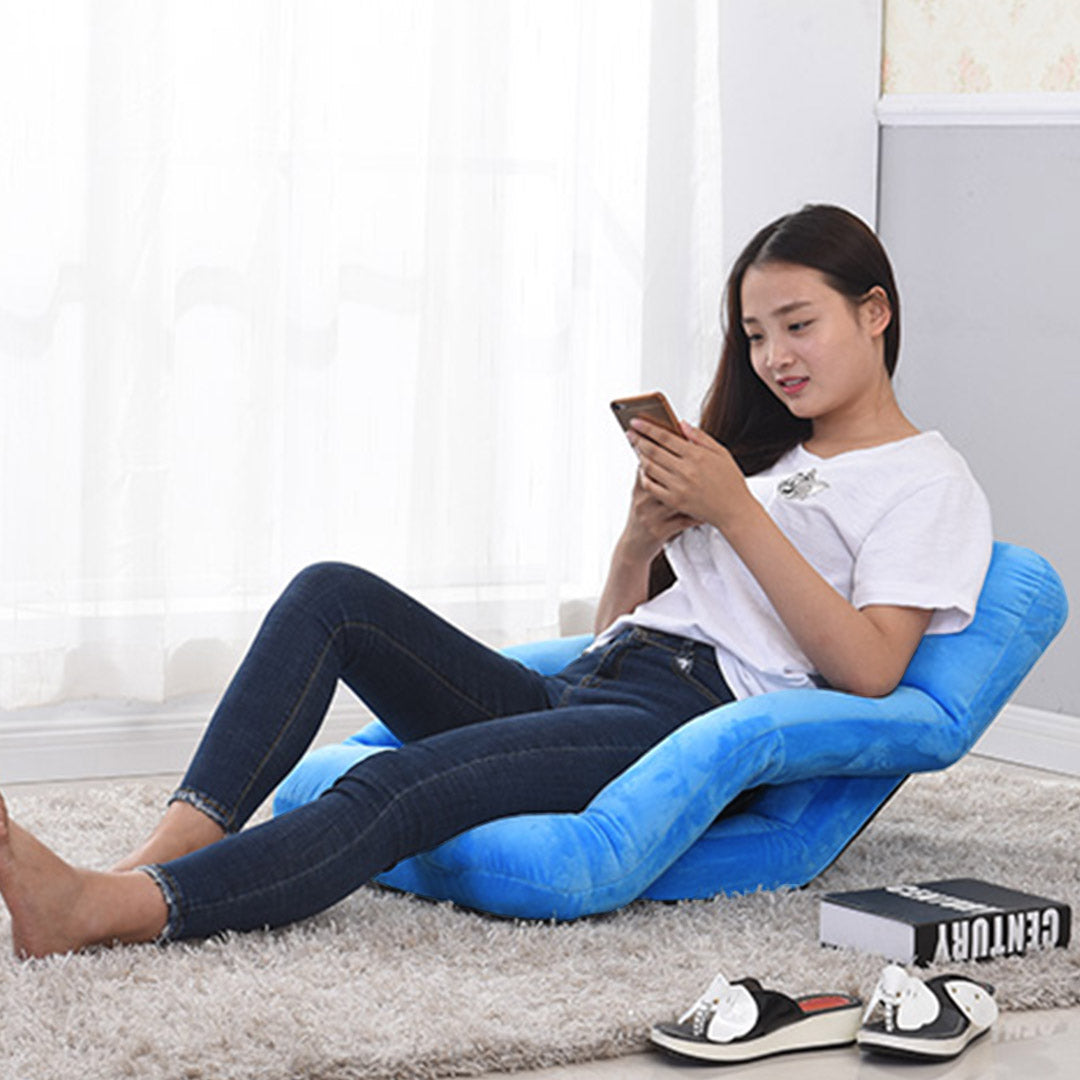 Foldable Floor Recliner Lazy Chair with Armrest Blue