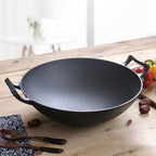 32cm Cast Iron Wok Fry Pan with Double Handle