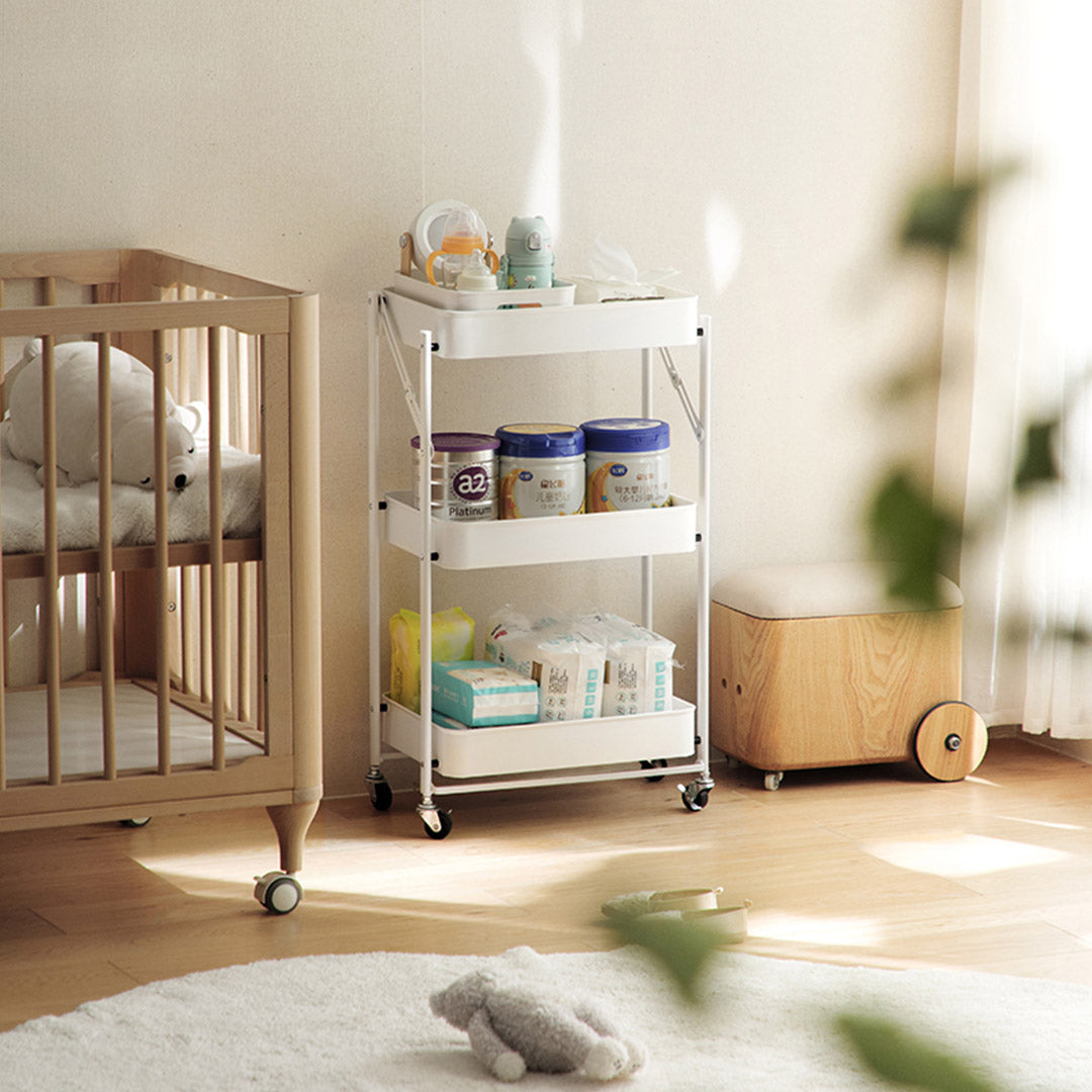 3 Tier Steel White Foldable Kitchen Cart