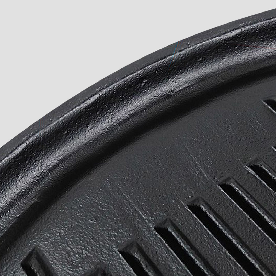 SOGA 43cm Round Ribbed Cast Iron Frying Pan with Handle